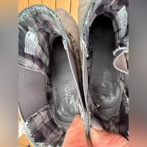 Sperry Leather Ankle Boots 8M Taupe Braided Strap Block Heel Chelsea Boho - Picture 11 of 16